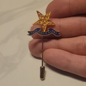 OES Gold Star Pin with Blue Ribbon